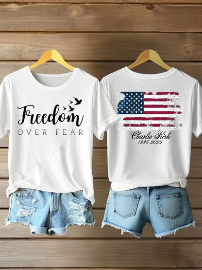 Women's Charlie Kirk Freedom Printed Iron On Short Sleeve T-Shirt