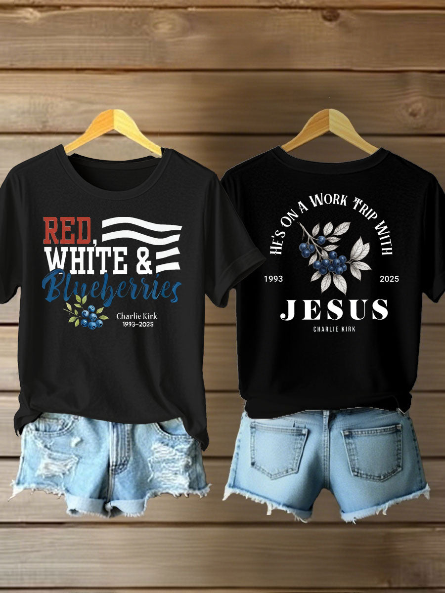 Women's red white blueberries Printed Iron On Short Sleeve T-Shirt