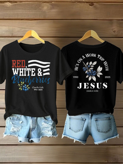 Women's red white blueberries Printed Iron On Short Sleeve T-Shirt