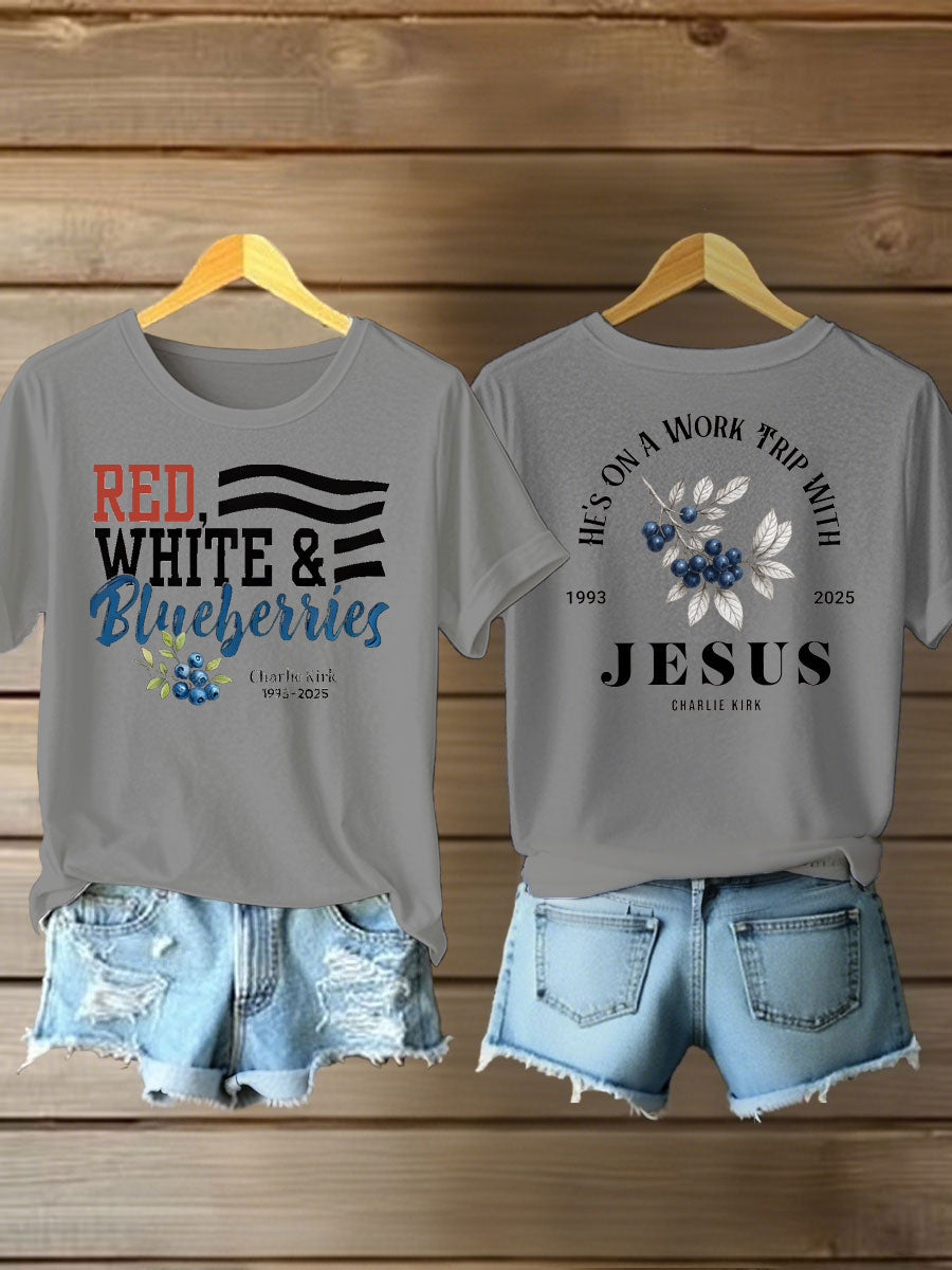 Women's red white blueberries Printed Iron On Short Sleeve T-Shirt