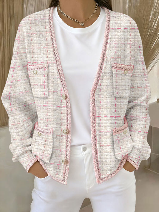 Women's Pink Geometric Print Pocket Cardigans