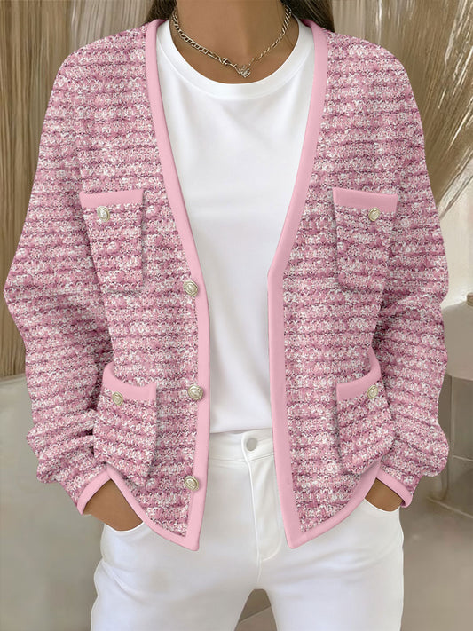 Women's Pink Geometric Print Pocket Cardigans