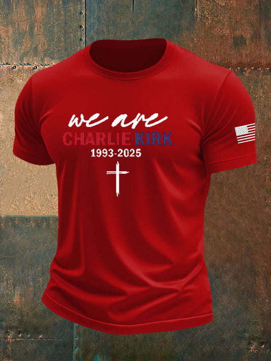 Men's Charlie Kirk Printed imitation cotton short-sleeved T-shirt