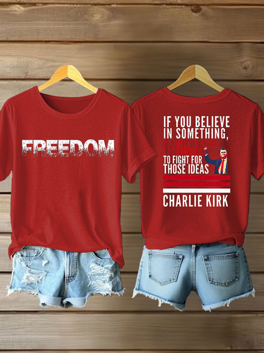 Women's Charlie Kirk Freedom Iron On Short Sleeve T-Shirt