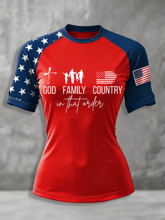 Women's God Family Country Charlie Kirk round neck short sleeve T-shirt
