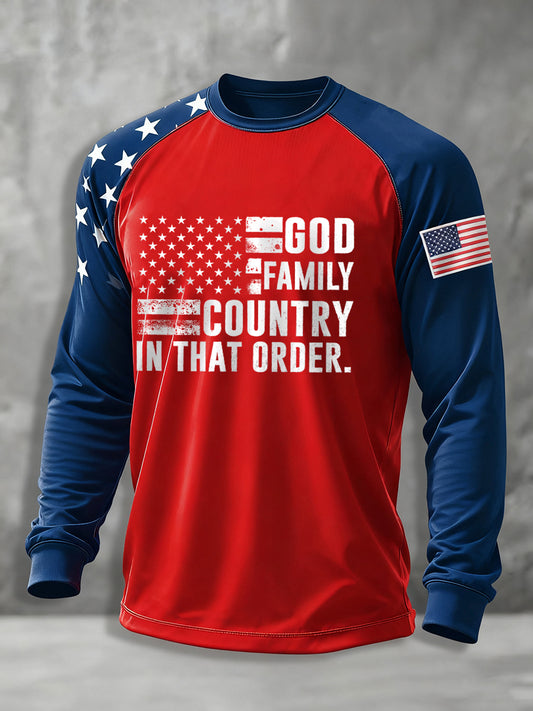 Men's God Family Country Charlie Kirk long sleeve round neck T-shirt