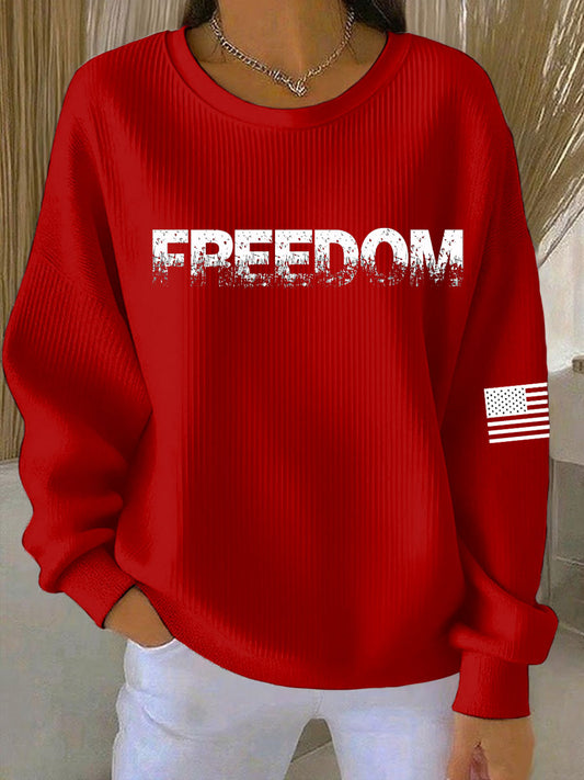 Women's  Freedom Printed Ribbed Round-Neck Sweatshirt