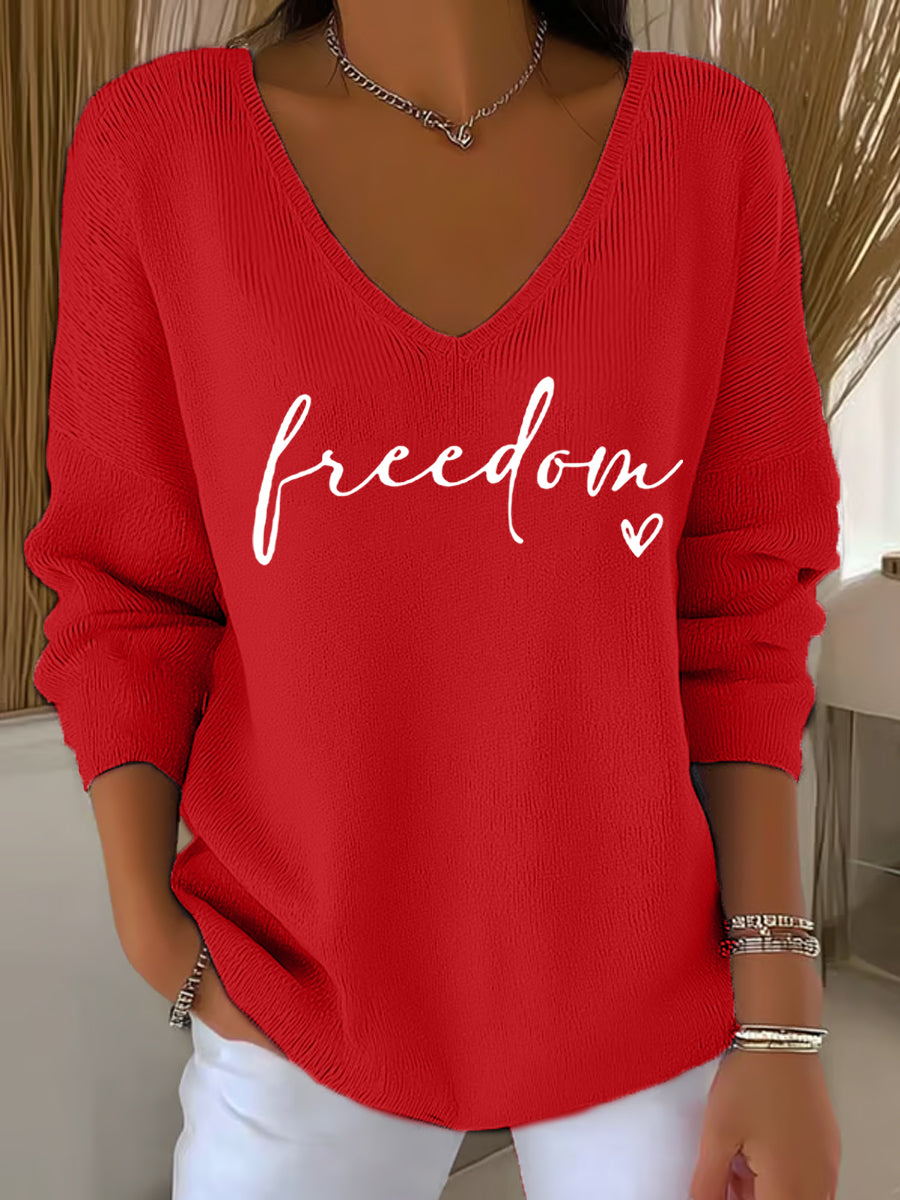 Women's Freedom Charlie Kirk V-Neck Long-Sleeve Top