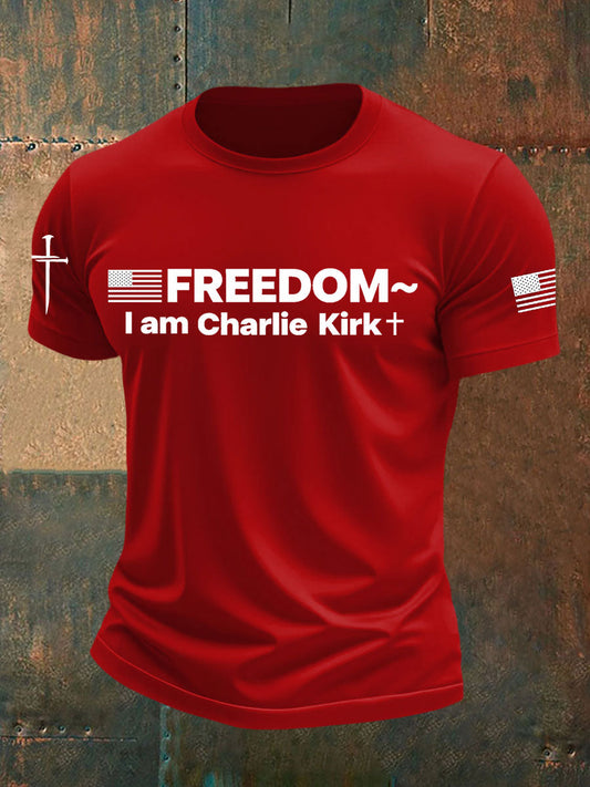 Men's Charlie Kirk Freedom Printed imitation cotton short-sleeved T-shirt