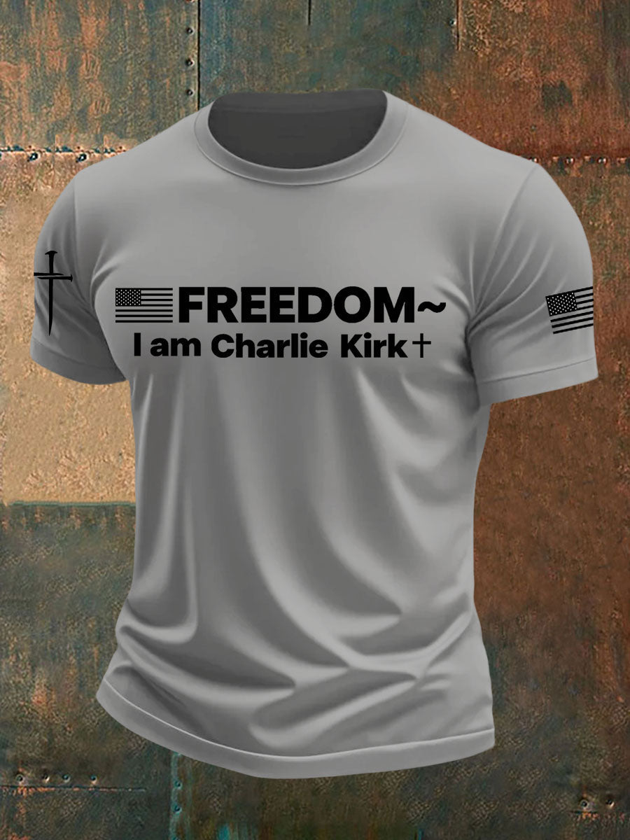 Men's Charlie Kirk Freedom Printed imitation cotton short-sleeved T-shirt