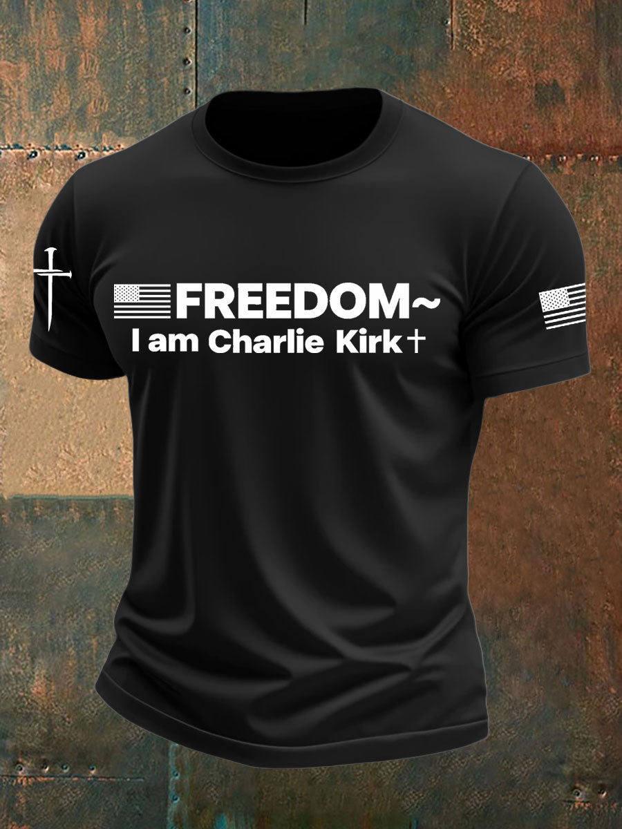 Men's Charlie Kirk Freedom Printed imitation cotton short-sleeved T-shirt