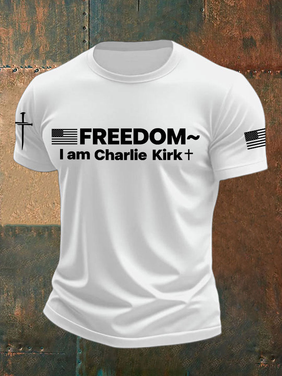 Men's Charlie Kirk Freedom Printed imitation cotton short-sleeved T-shirt