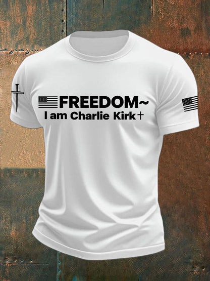 Men's Charlie Kirk Freedom Printed imitation cotton short-sleeved T-shirt
