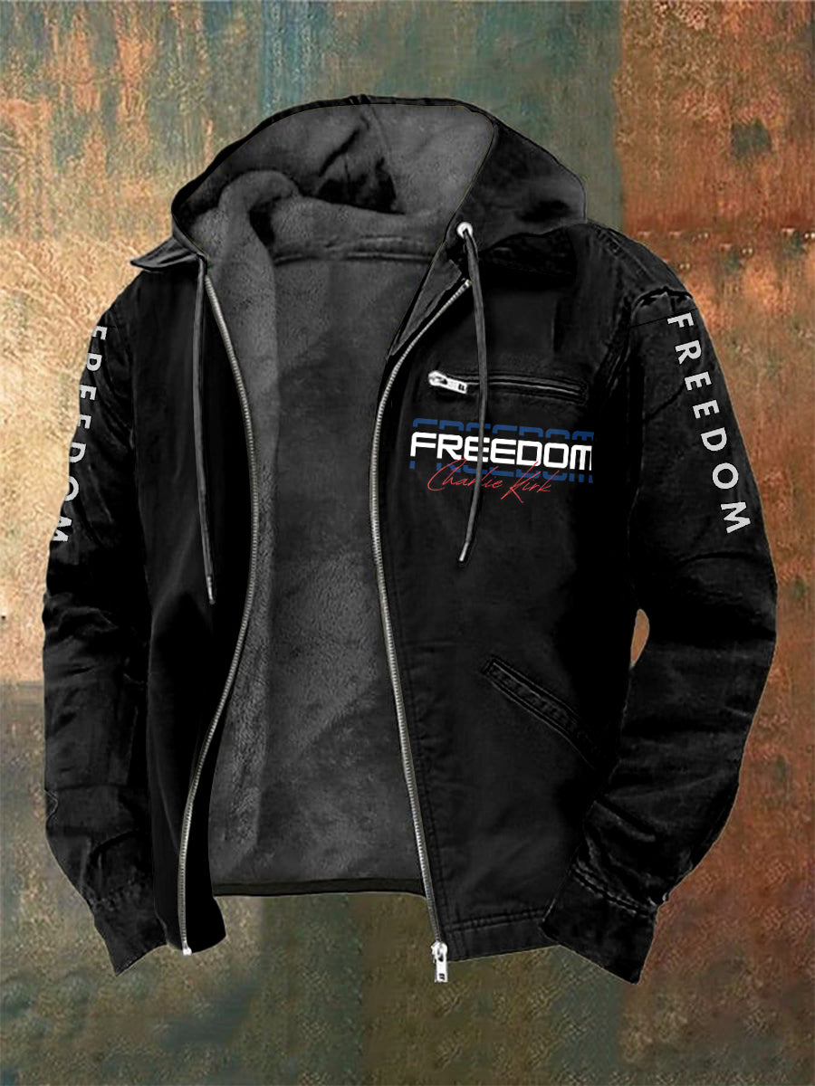Men's Charlie Kirk Freedom Printed Long Sleeved Hooded Jacket
