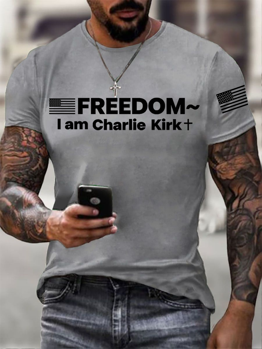 Men's Charlie Kirk Freedom Print imitation cotton short-sleeved T-shirt