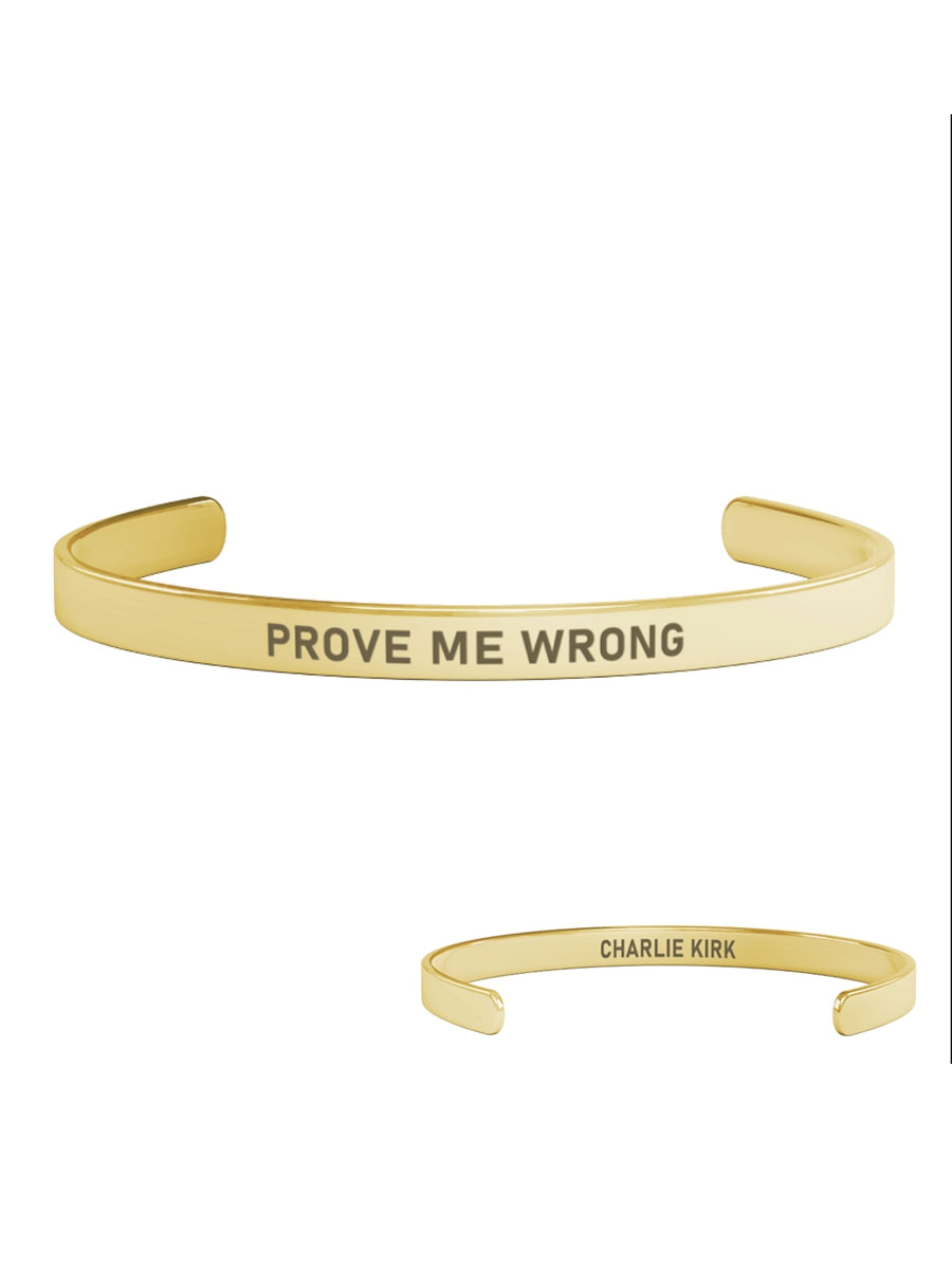 Unisex Charlie Kirk Bracelet Prove Me Wrong 18kt Gold Plated Cuff Jewelry