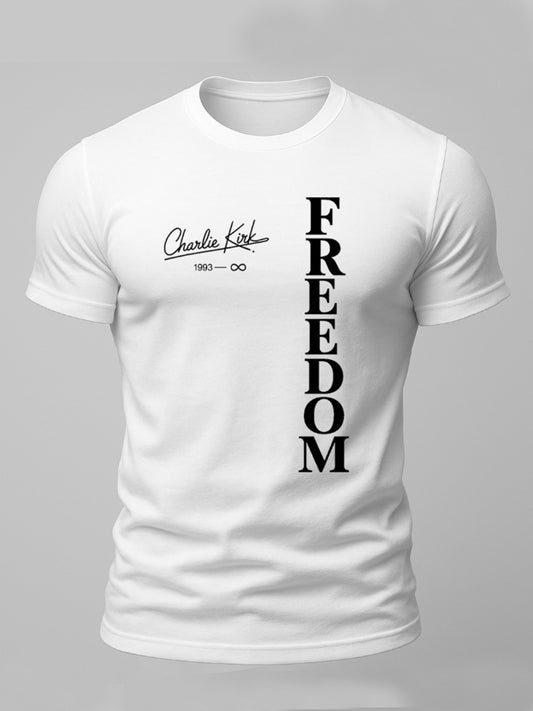 Men's Charlie Kirk Freedom Signature USA American Patriotic White T-shirt