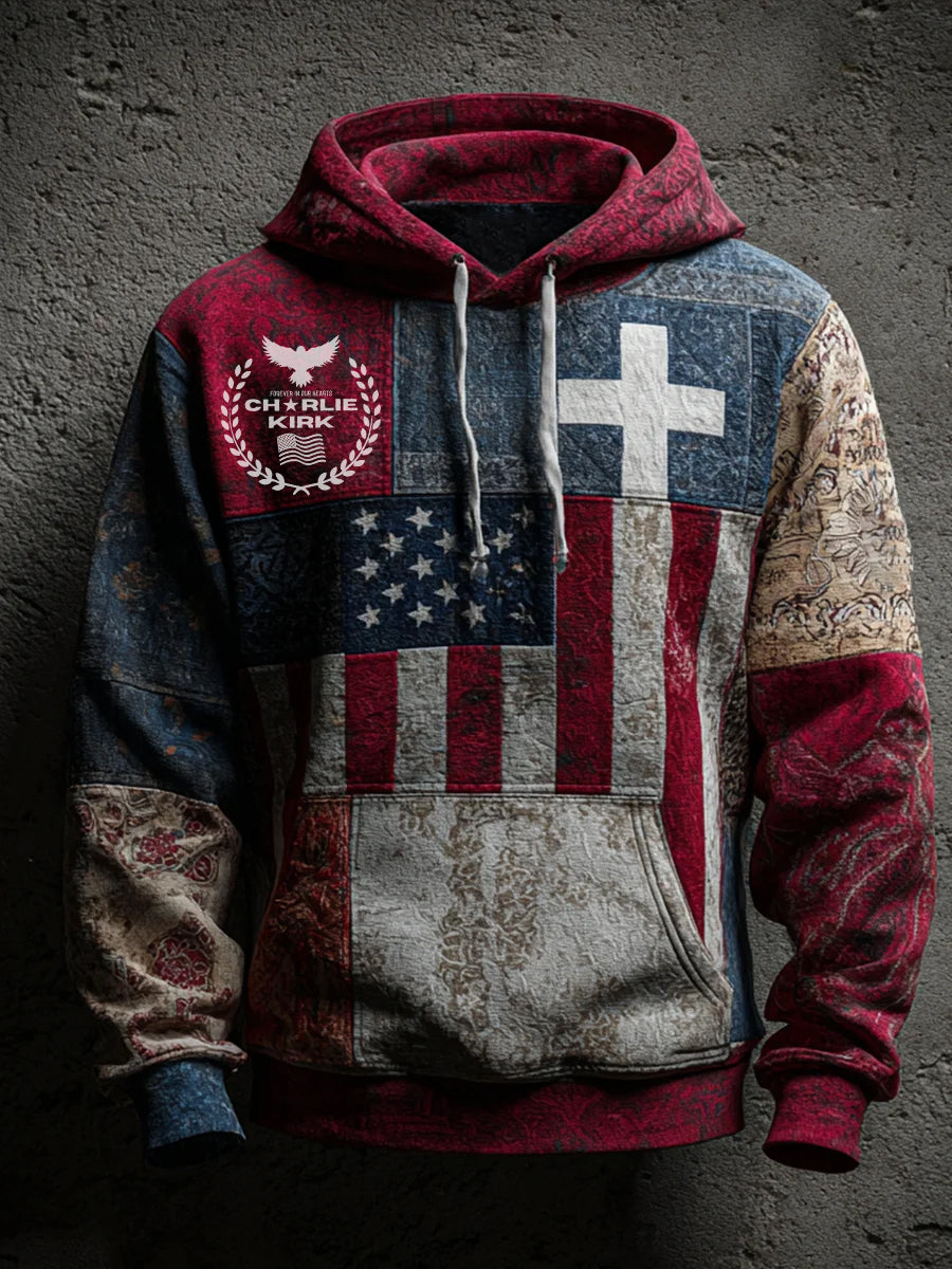 Men's "Freedom Isn't Free" American Flag Print Casual Long Sleeve Sweatshirt