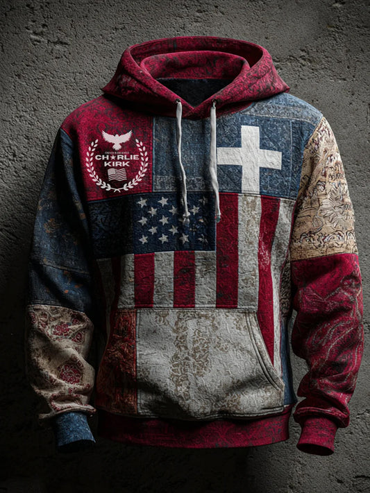 Men's "Freedom Isn't Free" American Flag Print Casual Long Sleeve Sweatshirt