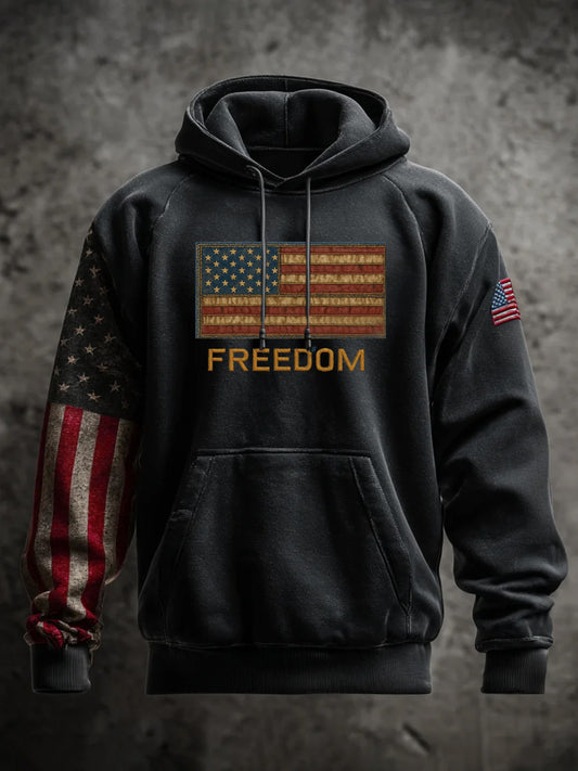 Men's "Freedom Isn't Free" American Flag Print Casual Long Sleeve Sweatshirt
