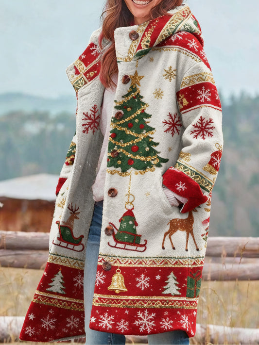 Women's Retro Christmas Printed Coat