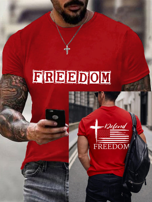 Men's Defend Freedom Charlie Kirk Cross Faith USA Flag Print Tee