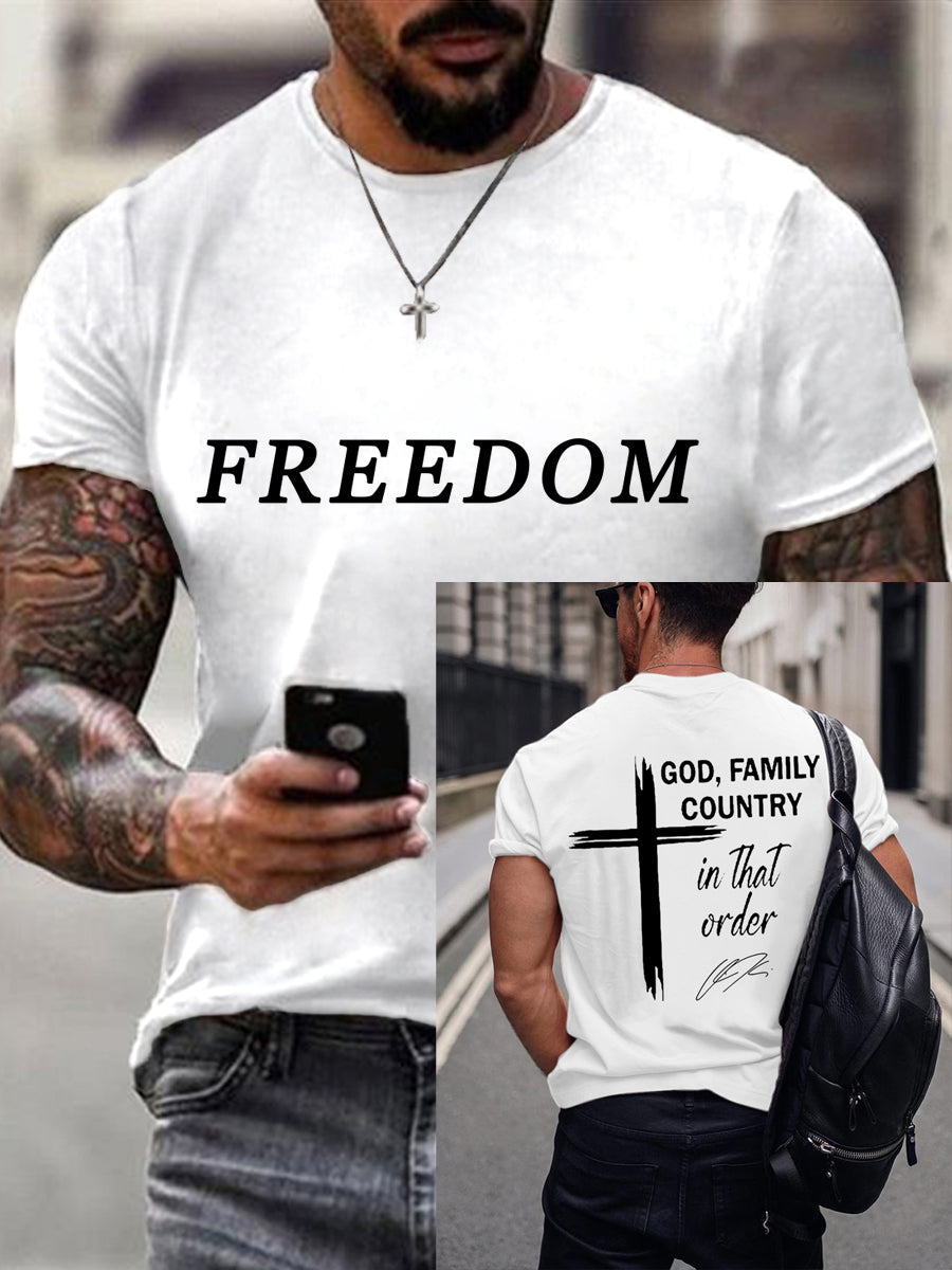 Men's God, Family, Country. In That Order Freedom Charlie Kirk Tee