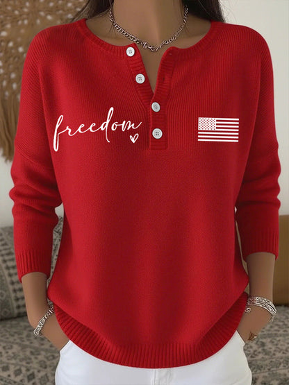 Women's Freedom Charlie Kirk USA Flag Buttons Long Sleeve Top