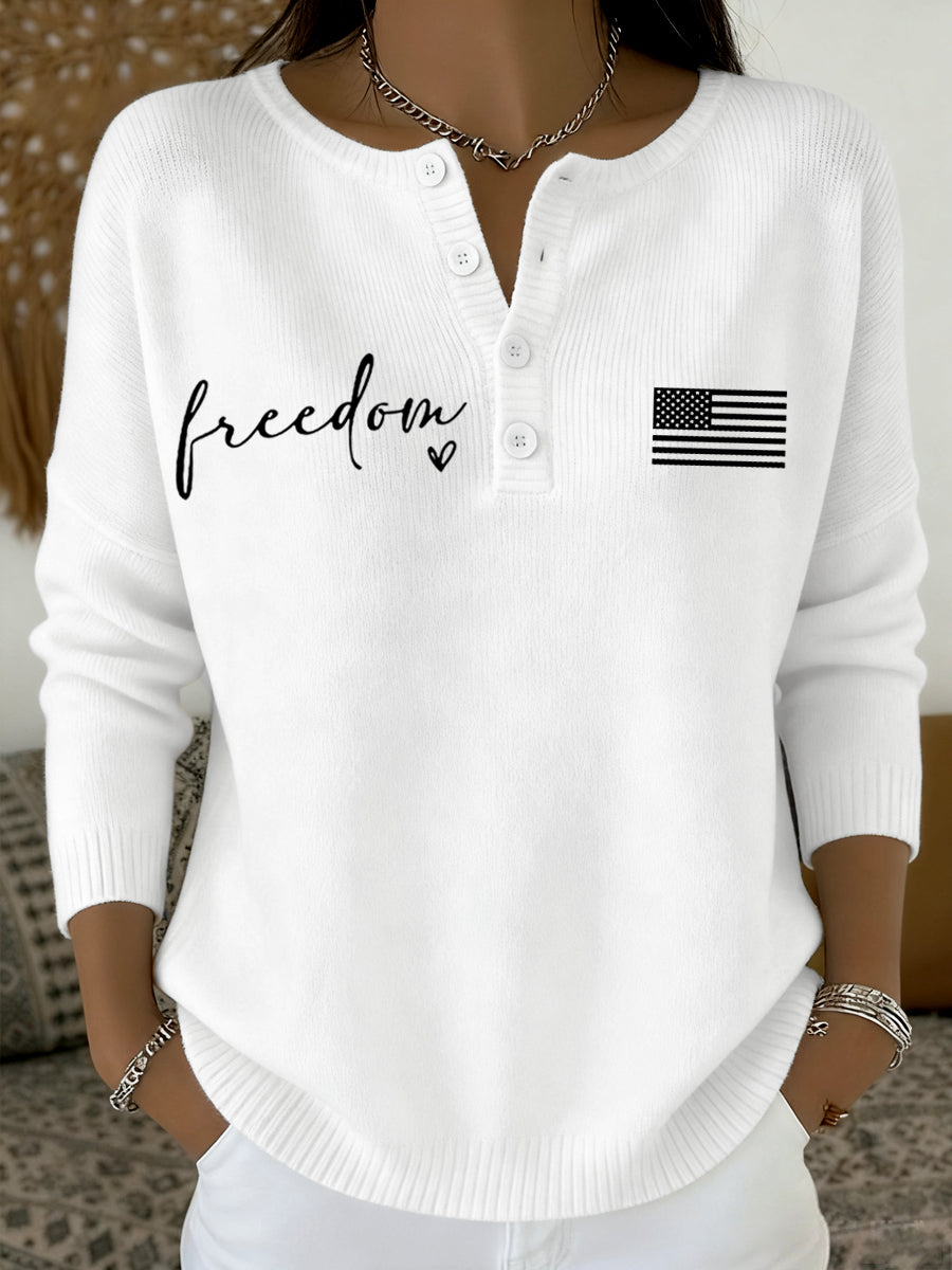 Women's Freedom Charlie Kirk USA Flag Buttons Long Sleeve Top
