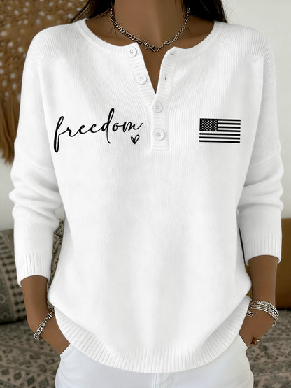Women's Freedom Charlie Kirk USA Flag Buttons Long Sleeve Top