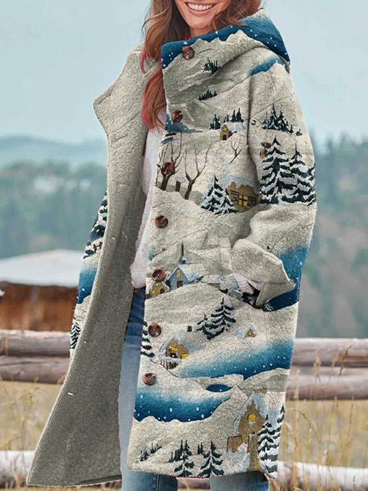 Women's Retro Christmas Print Coat
