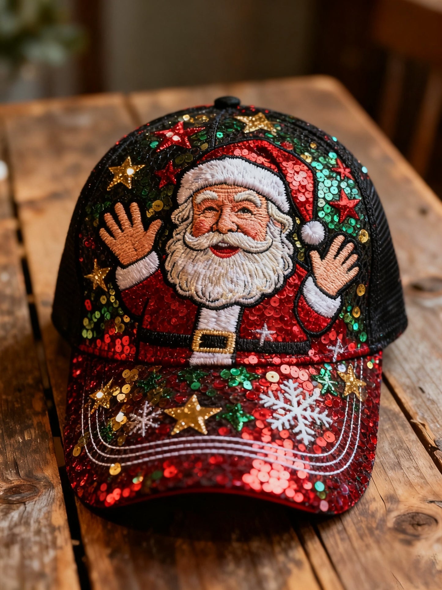 Retro Christmas Sequined Santa Claus Abstract Print Casua Cap