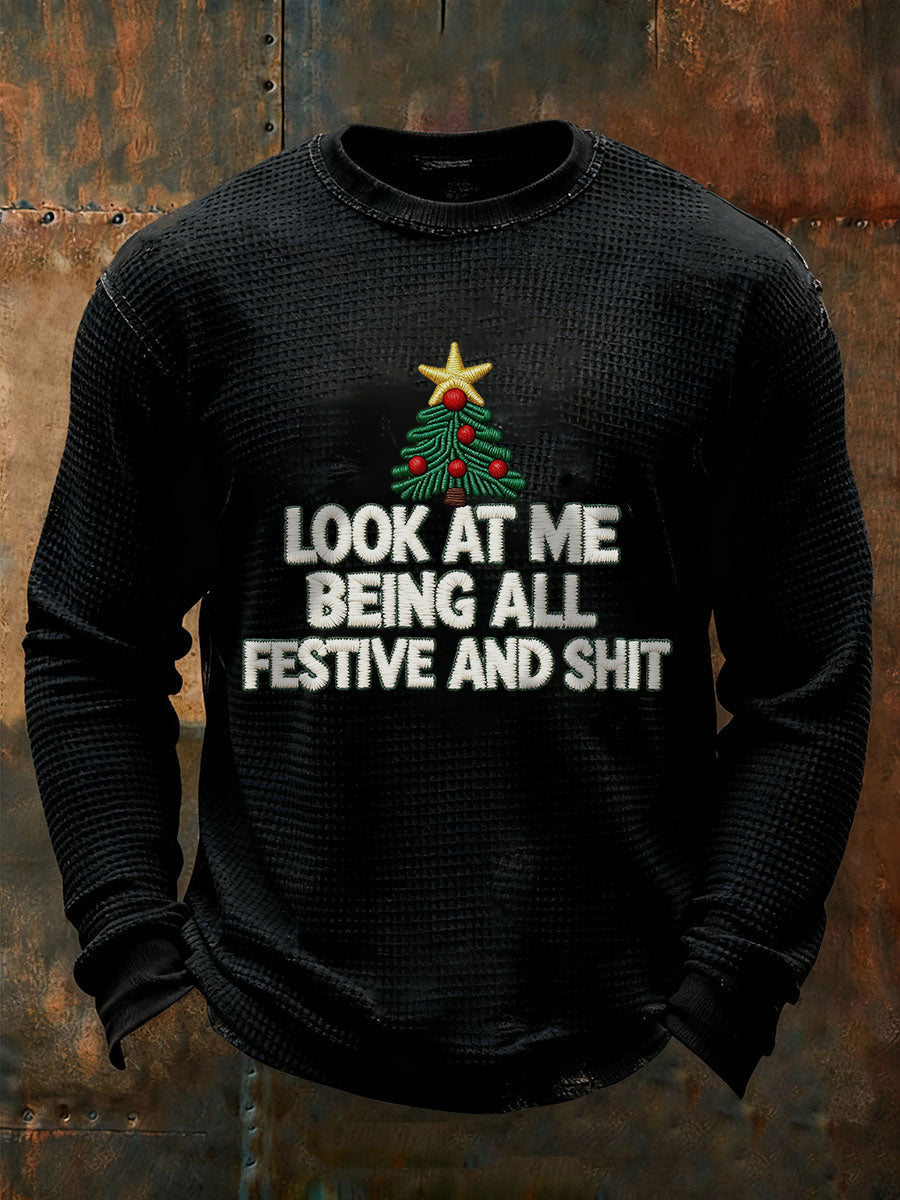 Men's Christmas waffle long-sleeve T-shirt