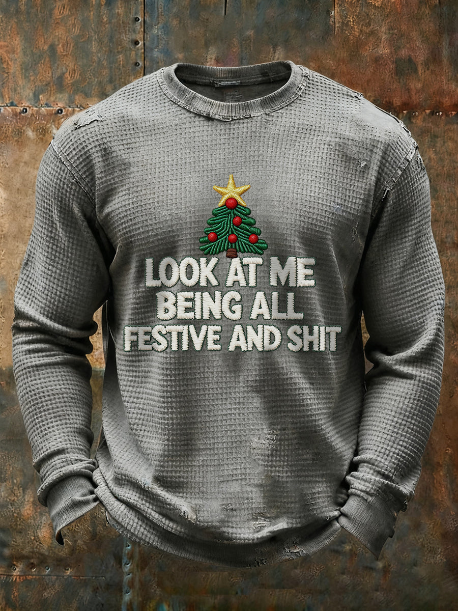 Men's Christmas waffle long-sleeve T-shirt