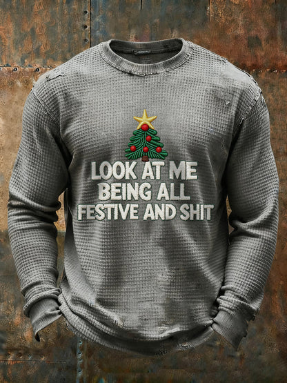 Men's Christmas waffle long-sleeve T-shirt