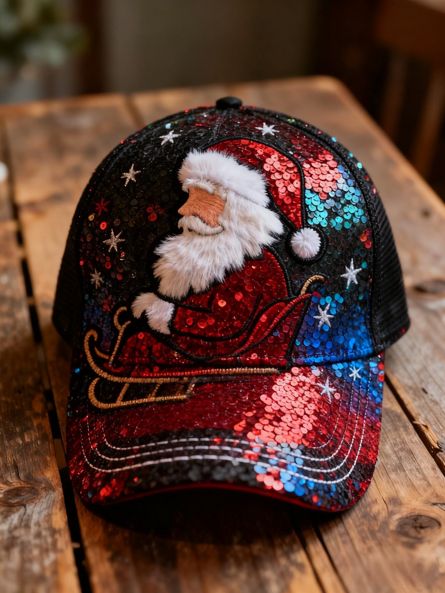 Retro Christmas Sequined Santa Claus Abstract Print Casua Cap