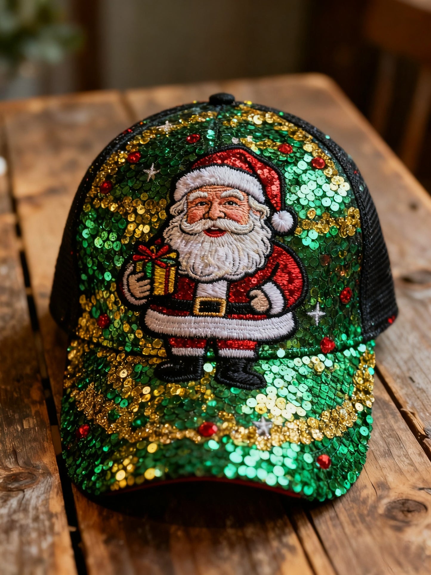 Retro Christmas Sequined Santa Claus Abstract Print Casua Cap