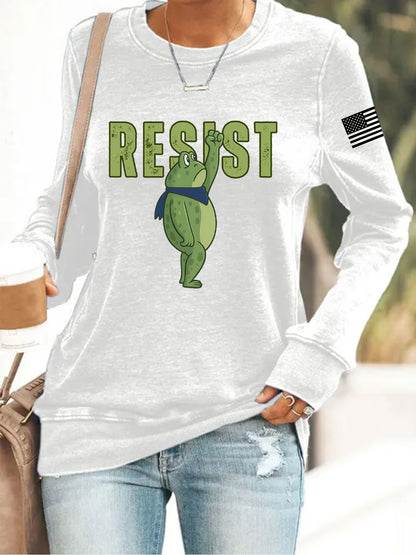 Women's Retro Resist Frog Print Sweatshirt