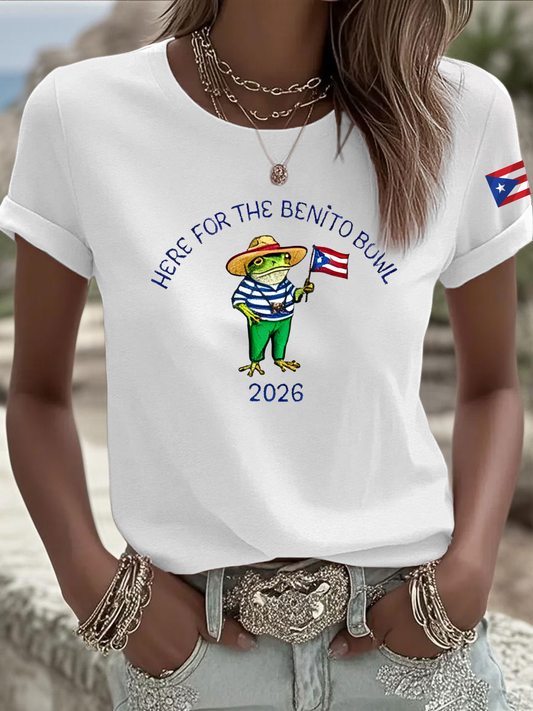 Women's Benito Bunny Super Bowl 2026 and Frog Puerto Rican Flag Shirt