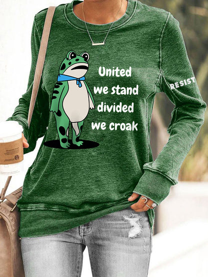 Women's Polish Frog United We Stand Divided We Croak Print Sweatshirt