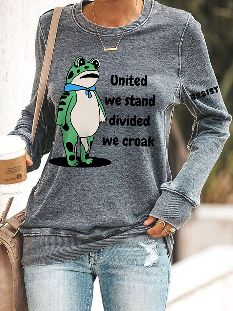 Women's Polish Frog United We Stand Divided We Croak Print Sweatshirt
