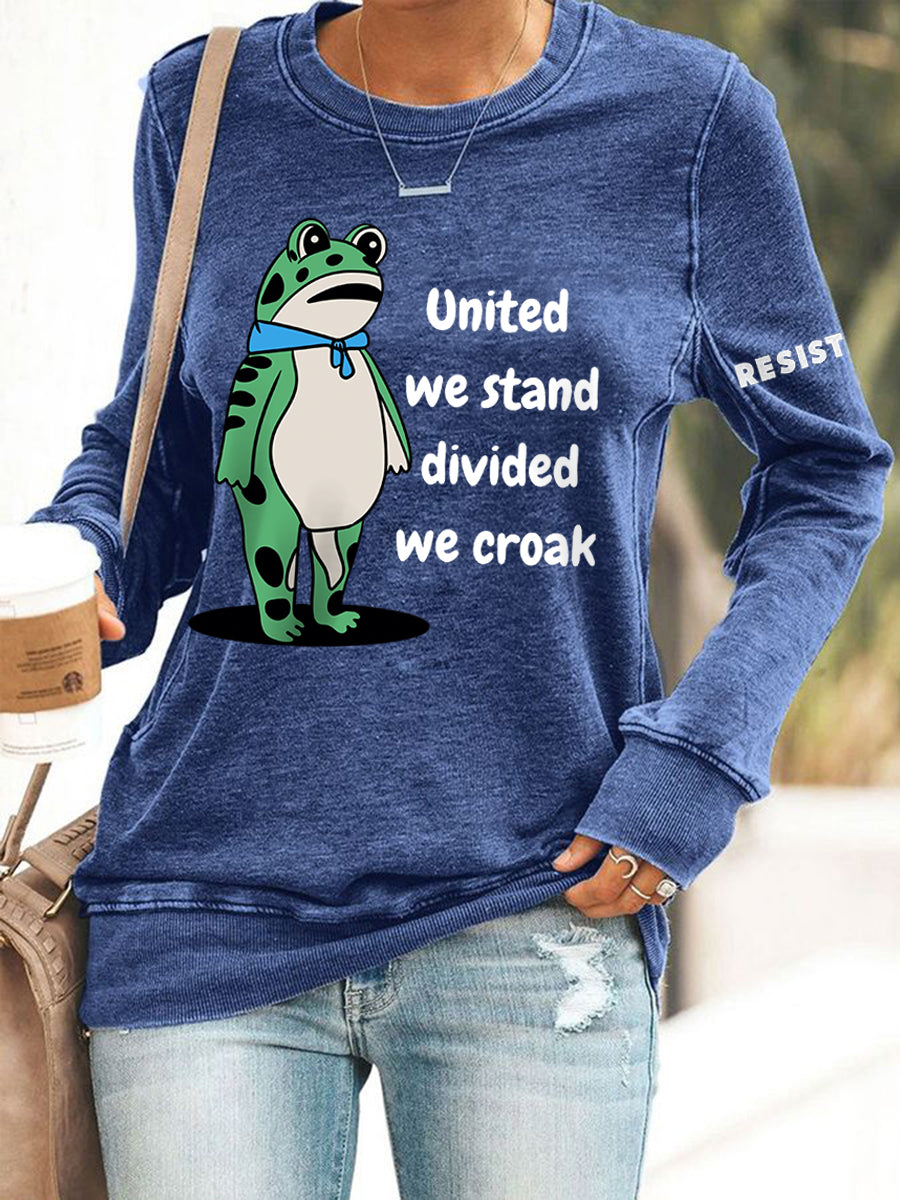 Women's Polish Frog United We Stand Divided We Croak Print Sweatshirt