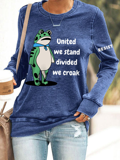 Women's Polish Frog United We Stand Divided We Croak Print Sweatshirt