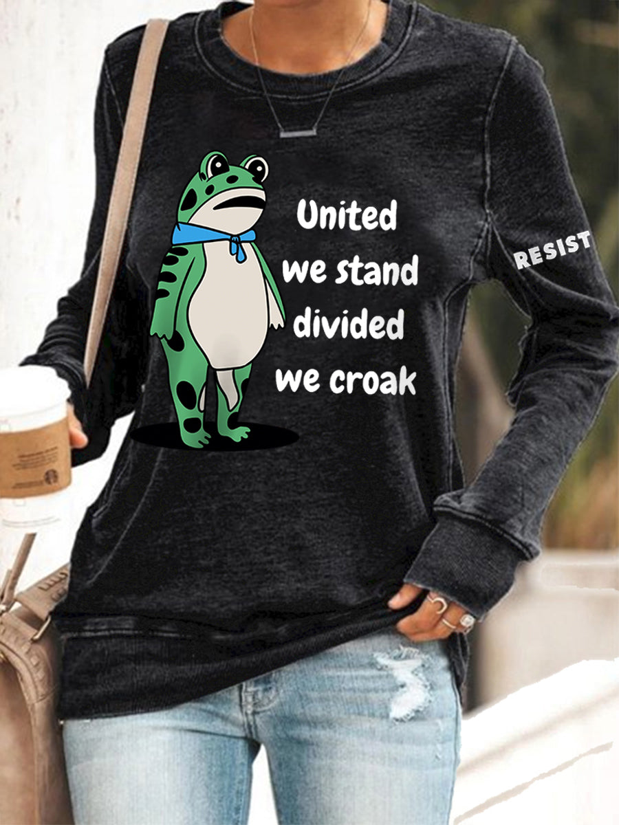 Women's Polish Frog United We Stand Divided We Croak Print Sweatshirt