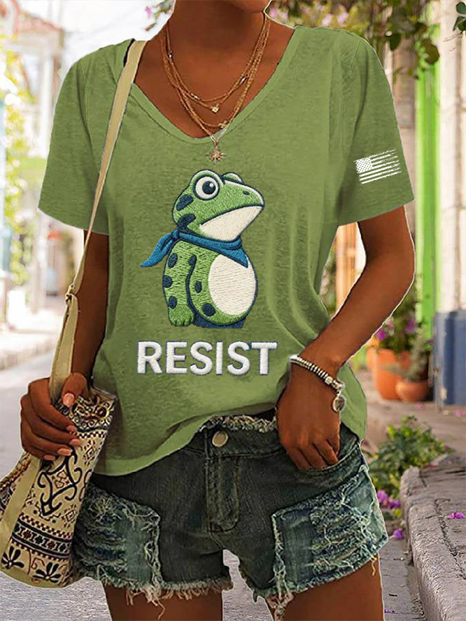 Women's Frog Resist Printed V-neck T-shirt