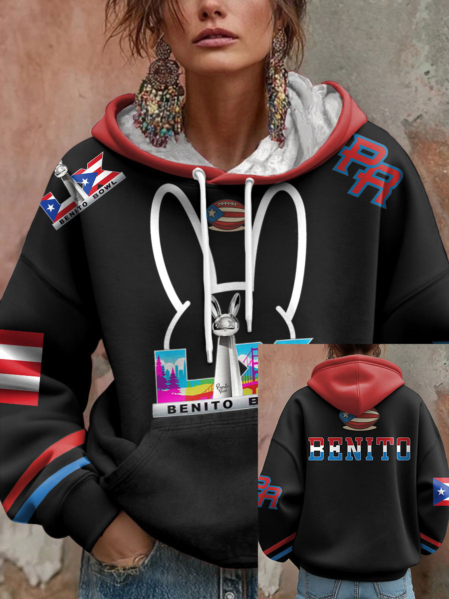 Women's Bunny Football Music Lover Printed Hoodie