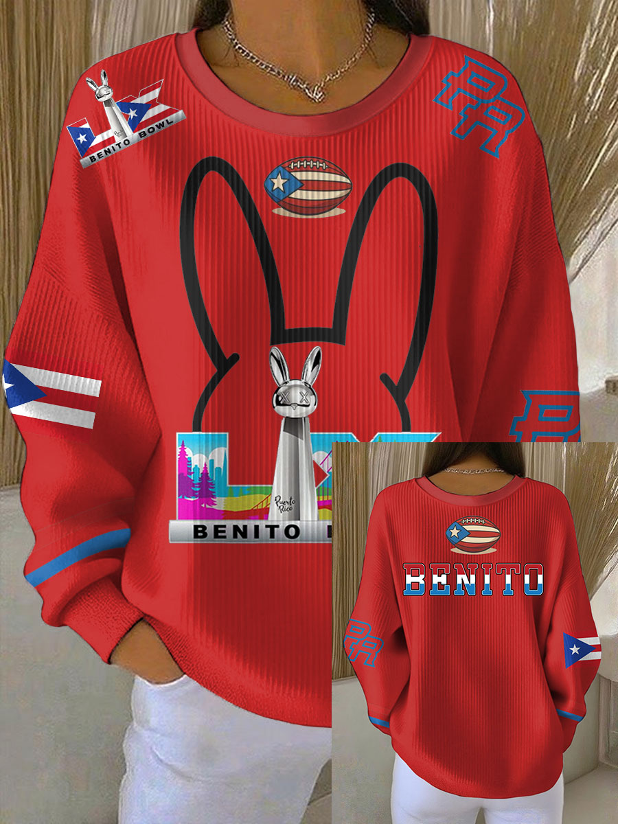 Women's Bunny Football Music Lover Printed Sweatshirt