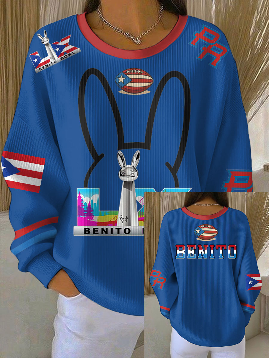 Women's Bunny Football Music Lover Printed Sweatshirt