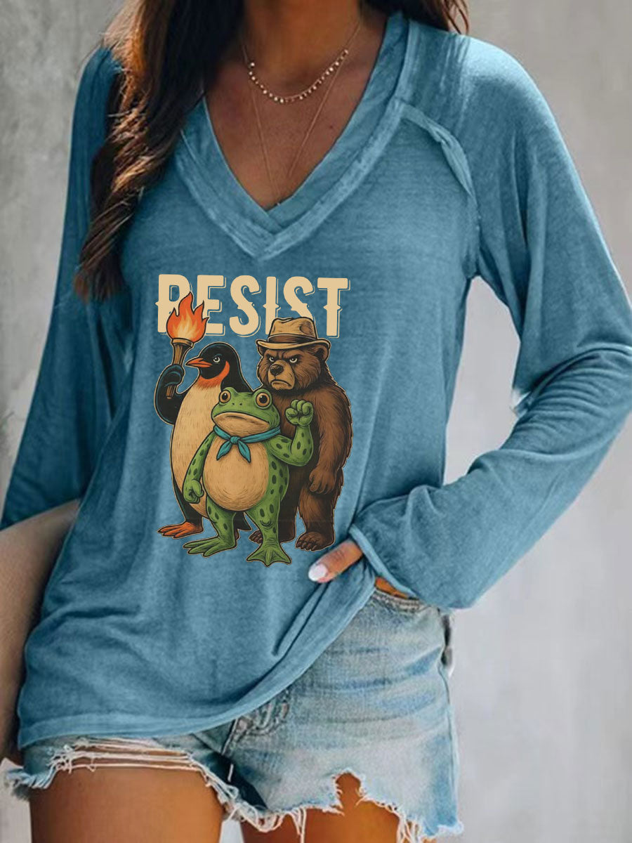 Women's Resist Frog Print Casual T-shirt
