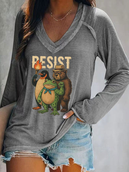 Women's Resist Frog Print Casual T-shirt